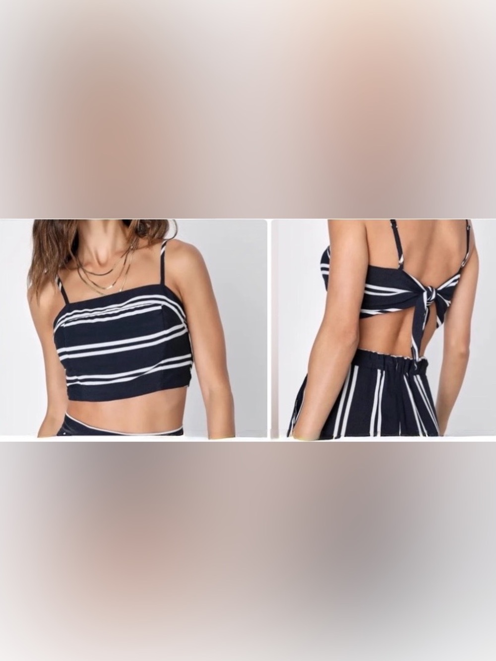 Lulu’s Coastal Living Navy/White Striped Tie Back Crop Top Size Large New